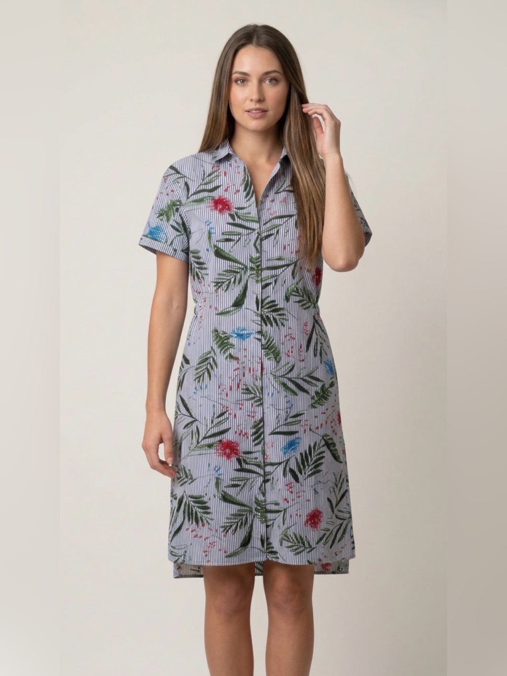 Zara Floral Stripe Shirt Dress